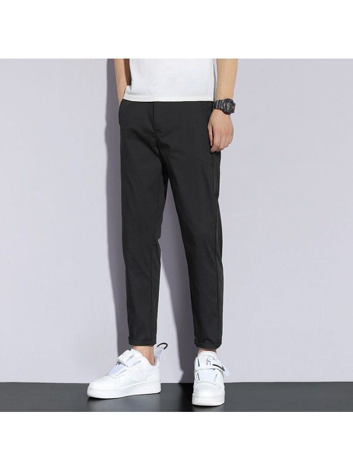 Summer thin ice casual pants men's slim stretch straight pants men's youth Korean Trend Capris 