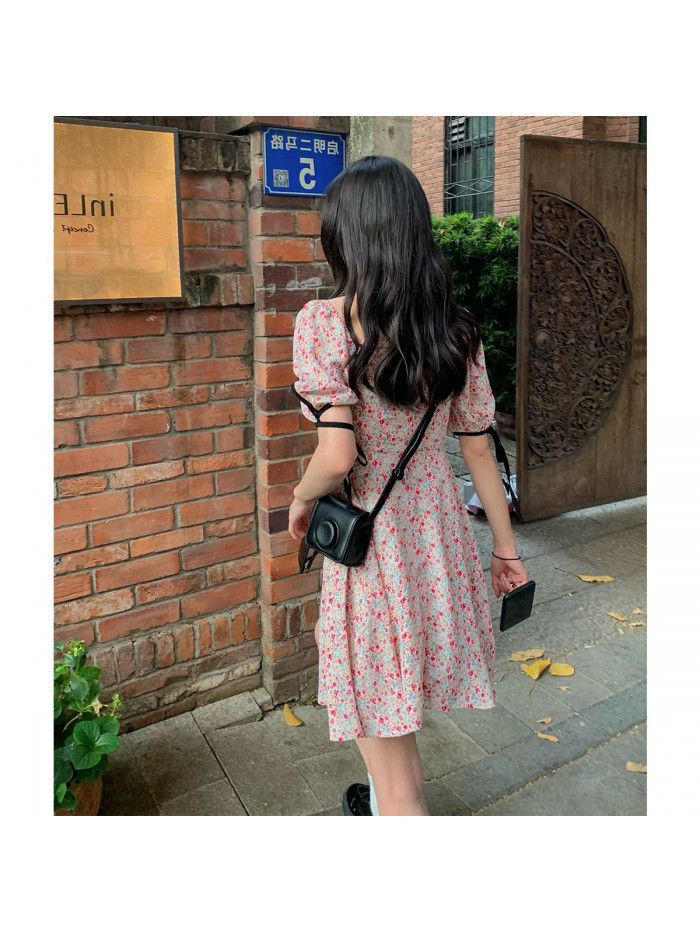 Factory direct sale  summer new product sleeve bandage / Pink Floral Dress Korean version slim Amazon 