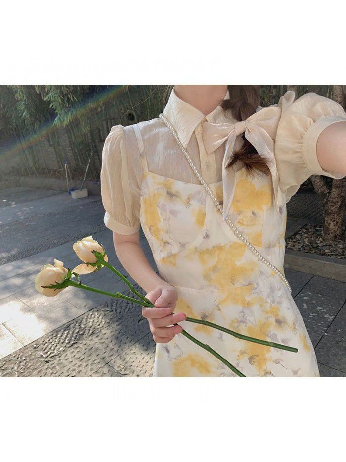  spring new net red Korean version [chamomile spring a little sweet girl feel suspender dress] 