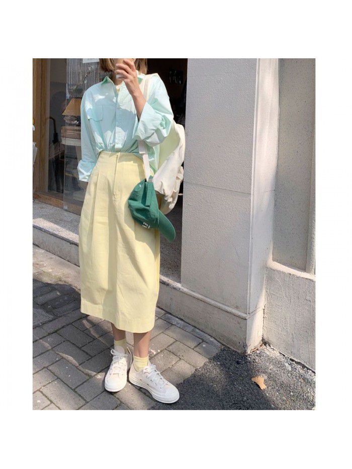 Tulip skirt back split bract high waist skirt women's mid summer long skirt  Korean women's dress 