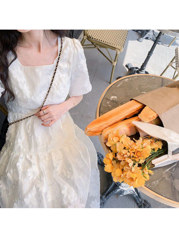  summer new French first love sweet Platycodon grandiflorum skirt small fresh gentle wind White Chiffon Dress 
