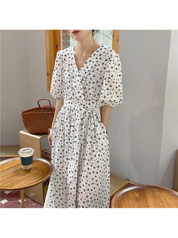 European station  summer new style foreign style long skirt children's over knee age reducing bubble sleeve design and waist closing dress 