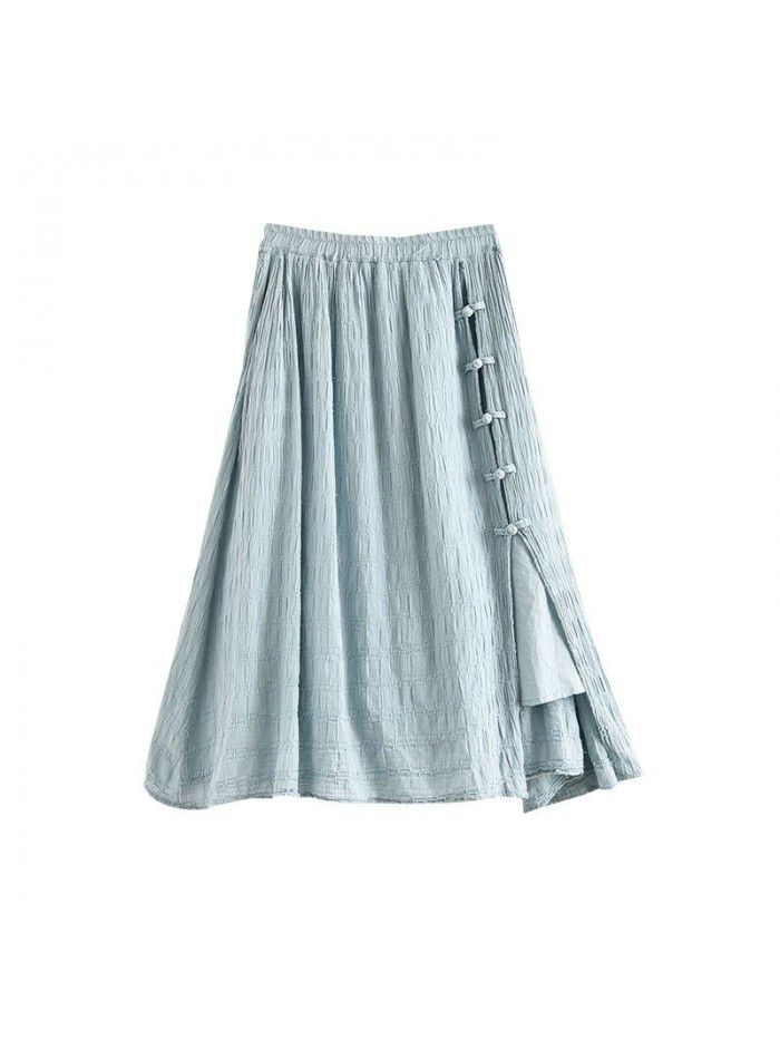 Retro women's skirt spring and summer  new Chinese style elastic waist plate deduction A-line skirt 
