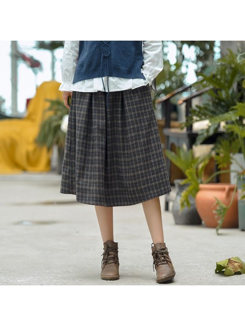 New high waist plaid skirt for women of literature...