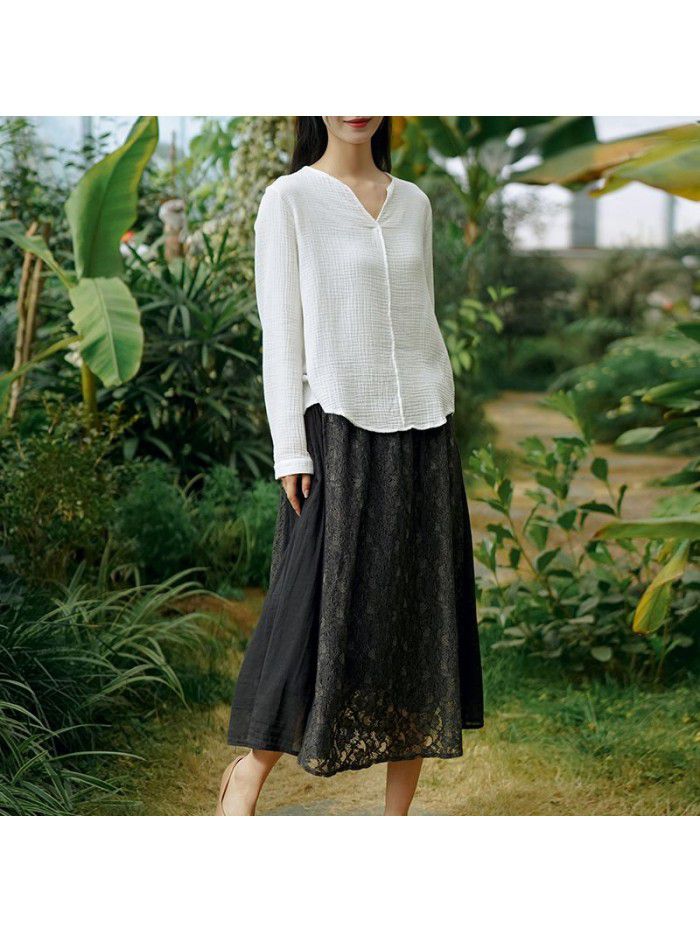 Women's  spring new half skirt women's temperament Retro High Waist show thin mesh hollow A-line umbrella skirt wholesale 