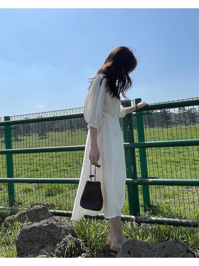  summer dress new French temperament gentle first love skirt long knee can salt sweet sweet chiffon dress female 