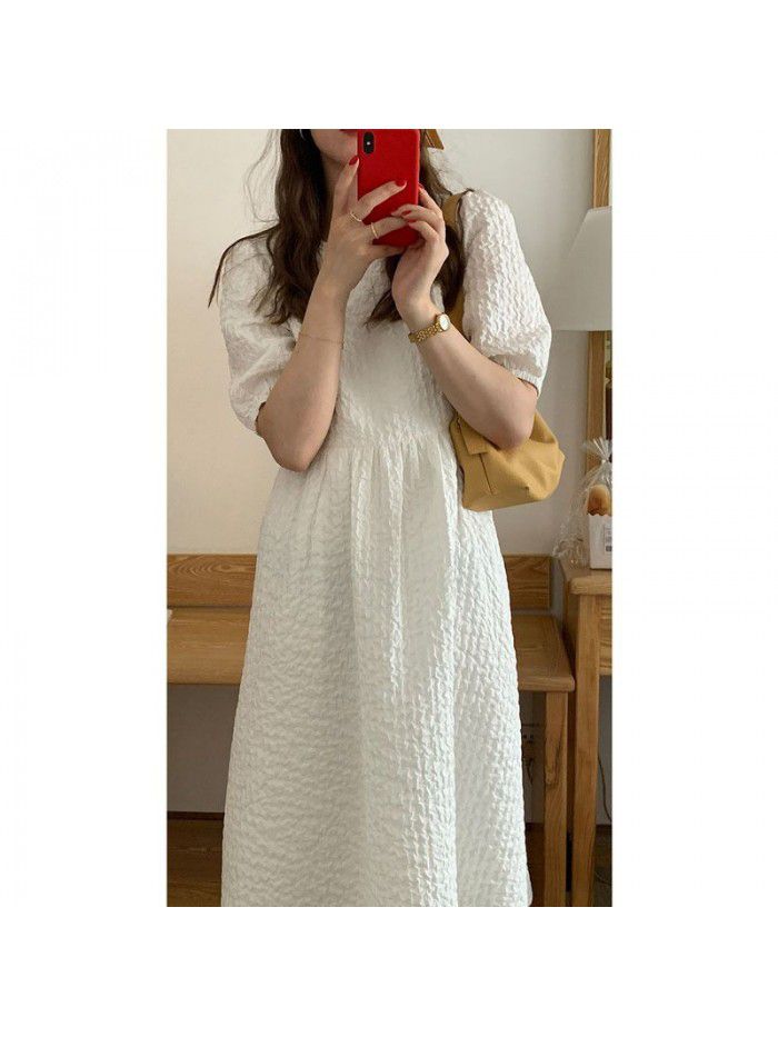  Summer [9.9% off on the new day] net red homemade puff skirt bubble texture Dress Black / white 