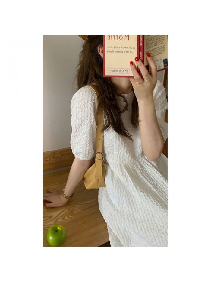  Summer [9.9% off on the new day] net red homemade puff skirt bubble texture Dress Black / white 