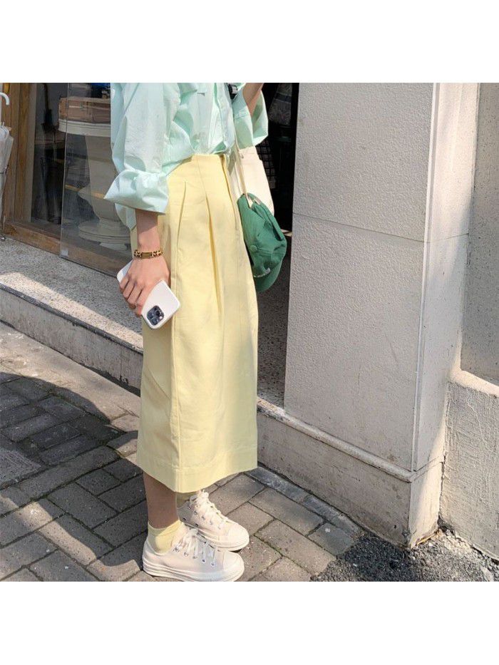 Tulip skirt back split bract high waist skirt women's mid summer long skirt  Korean women's dress 