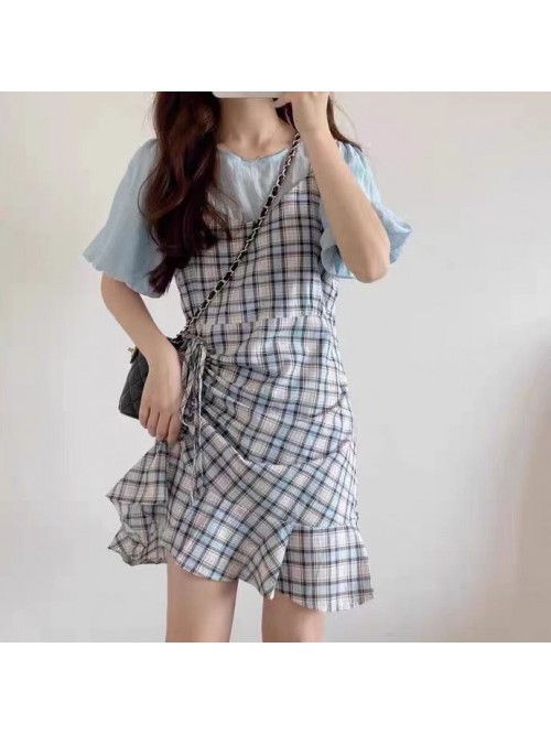  summer new slim waist French bubble sleeve two pi...