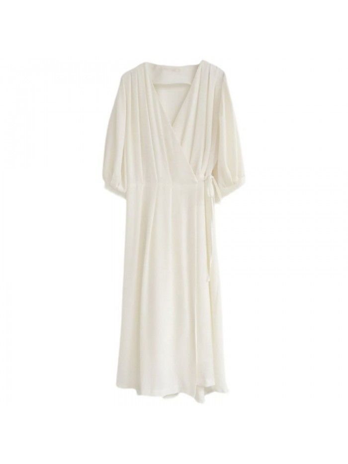 summer dress new French temperament gentle first love skirt long knee can salt sweet sweet chiffon dress female 