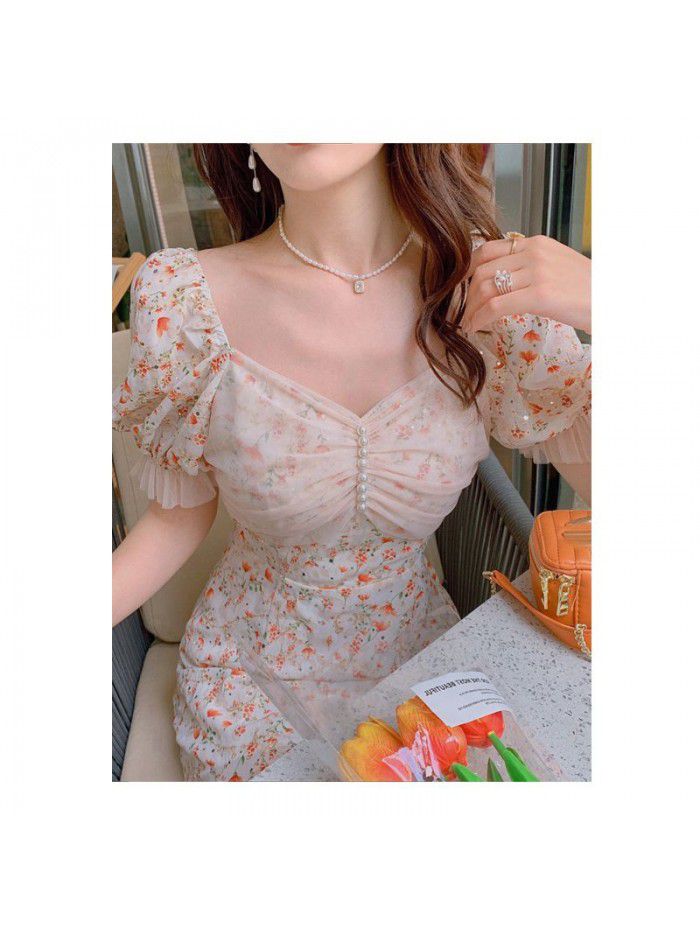 "Monet garden" sweet dress French long  new style floral skirt women's summer net