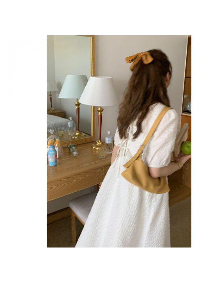  Summer [9.9% off on the new day] net red homemade puff skirt bubble texture Dress Black / white 