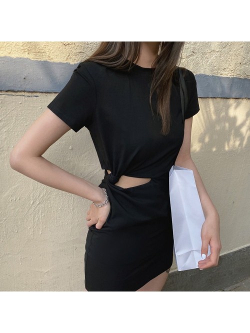  summer new short sleeve slim fitting dress with h...