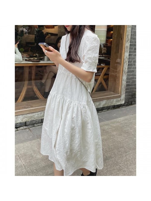 white dress women's summer  new long French d...