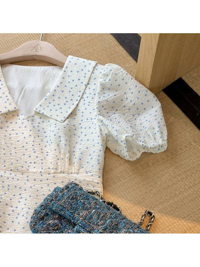 Baby collar polka dot dress women's  summer new pleated fishtail skirt with A-line short skirt 