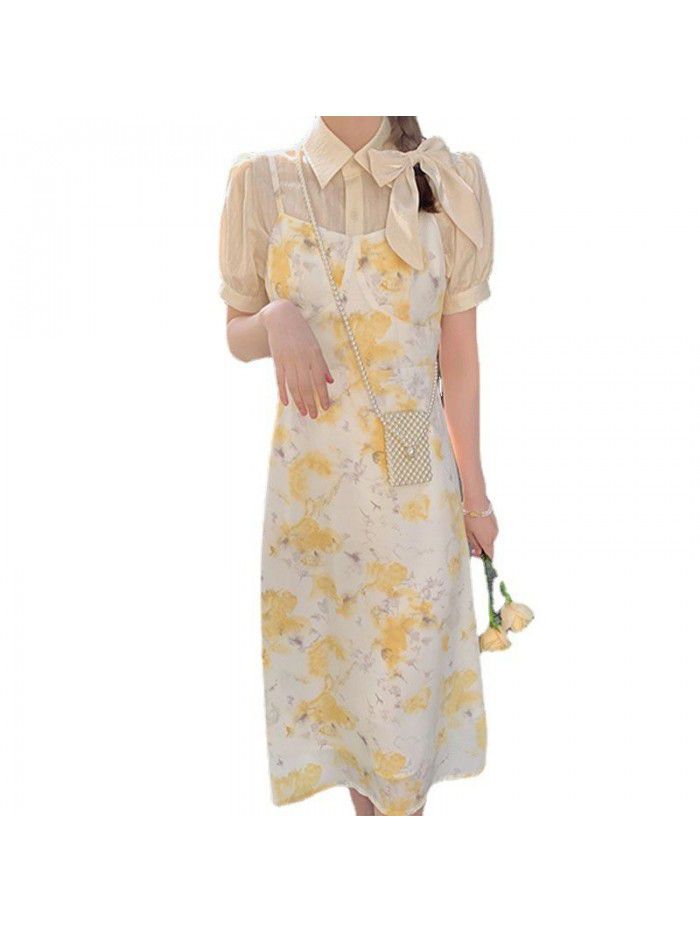  spring new net red Korean version [chamomile spring a little sweet girl feel suspender dress] 