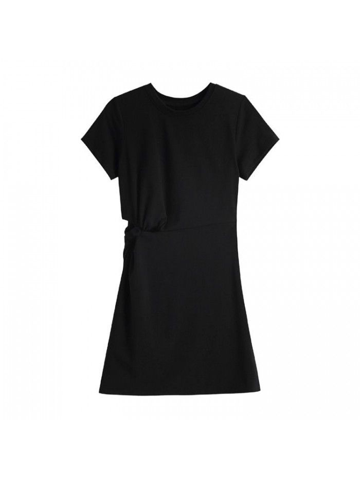  summer new short sleeve slim fitting dress with hollow out waist design and sexy bottom wrap short skirt 