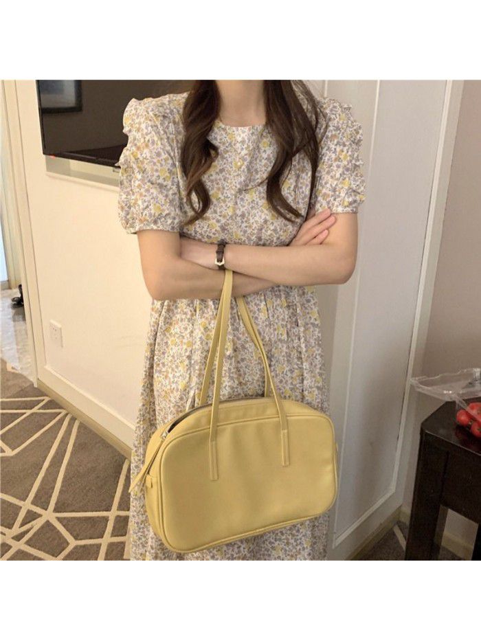 Floral dress women's  spring and summer new gentle temperament French retro bubble sleeve loose slim mid length dress 