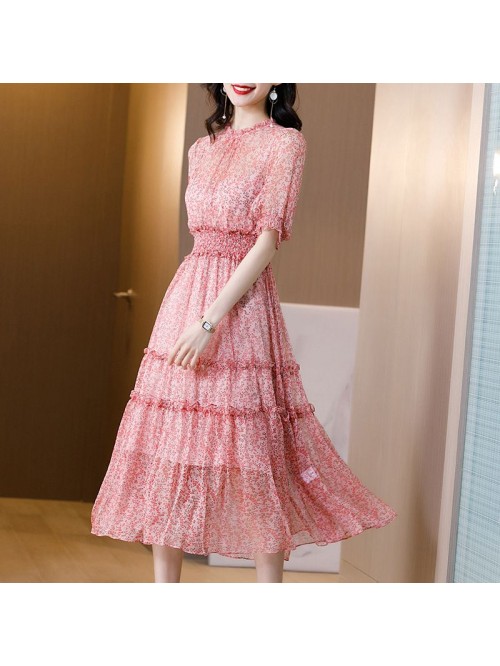Floral silk dress for women's  summer new sty...