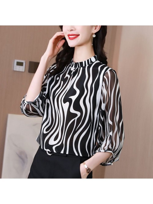 Zebra pattern silk shirt women's  summer new ...