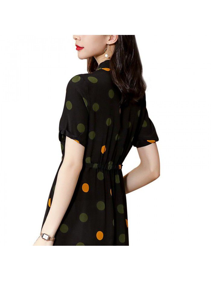 European and American silk dress  summer new V-neck slim mulberry silk dress 