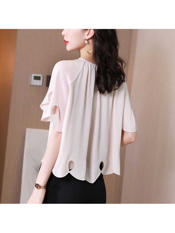 Design of new French lace up silk shirt in  summer 