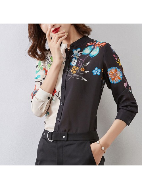  spring and winter new silk top women's print...