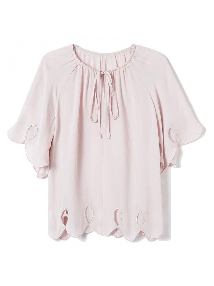 Design of new French lace up silk shirt in  summer 