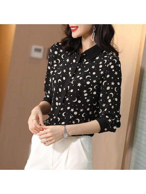 Black silk shirt women's long sleeve  spring ...