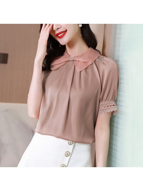 Dark pink silk top short sleeve Organza baby colla...