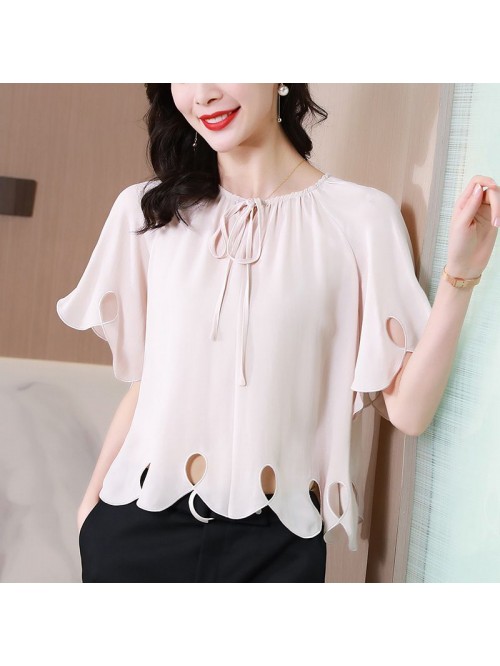 Design of new French lace up silk shirt in  summer...