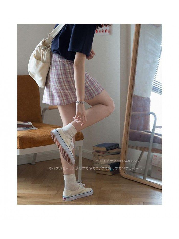 -Self made Japanese purple tengge short skirt small A-line light proof thin lattice skirt women's summer 