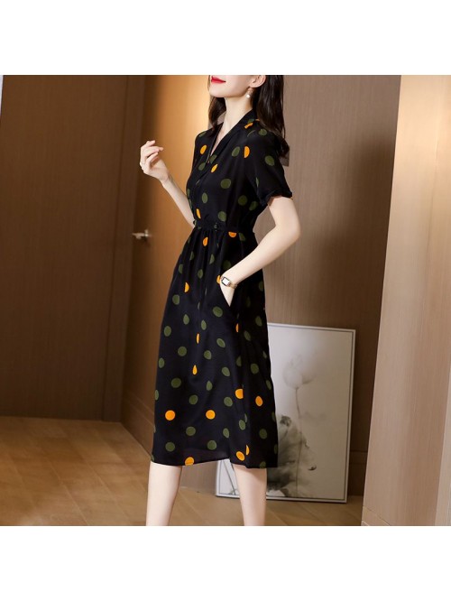European and American silk dress  summer new V-nec...