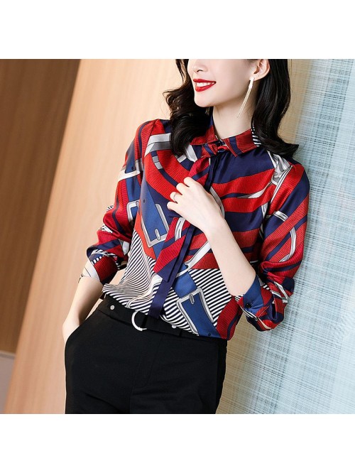  spring new Silk Long Sleeve Shirt women's sh...