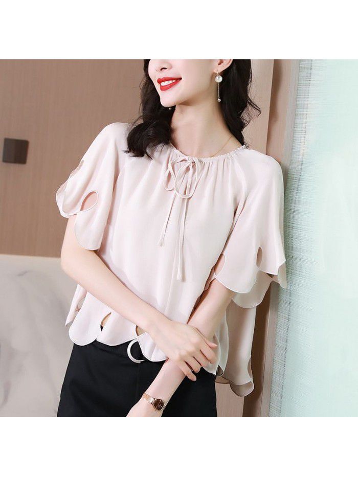 Design of new French lace up silk shirt in  summer 