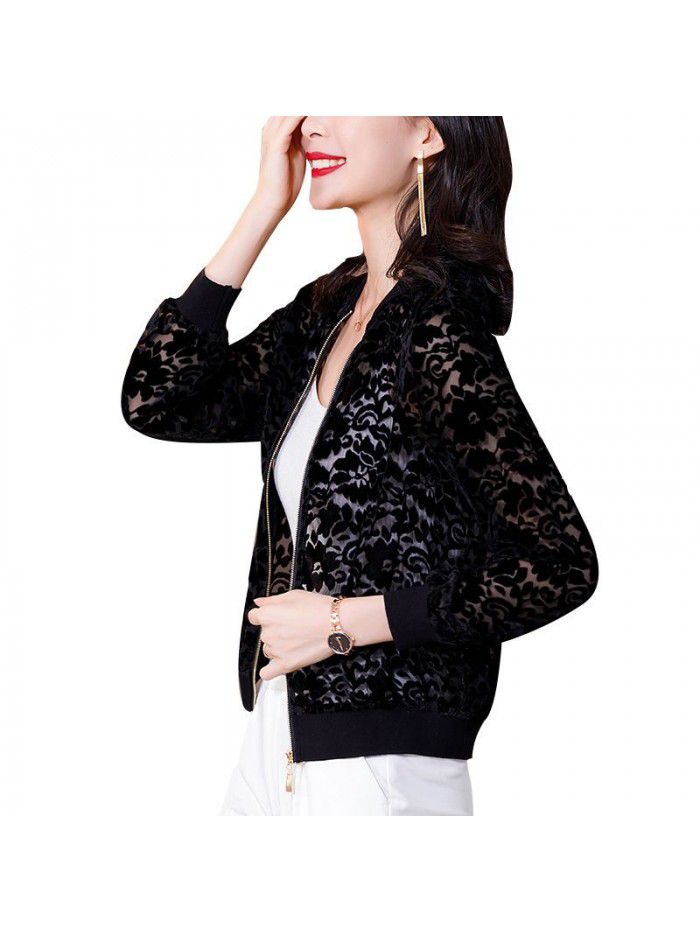Black velvet jacket women's  spring new casual and versatile solid color top loose long sleeve Baseball Jacket 