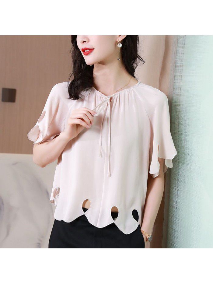 Design of new French lace up silk shirt in  summer 