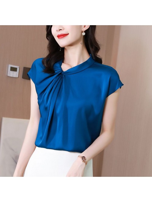 Blue heavyweight silk short sleeve shirt  new summ...