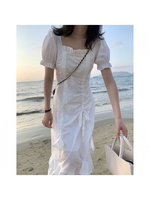 Korean light ripe Island Holiday white dress  new ...