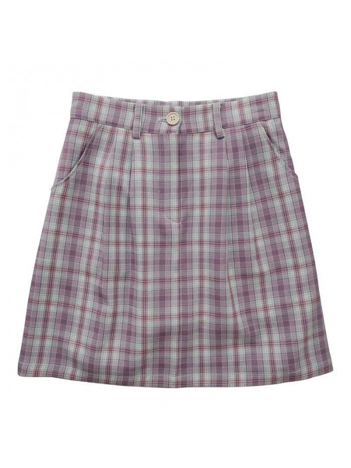-Self made Japanese purple tengge short skirt small A-line light proof thin lattice skirt women's summer 
