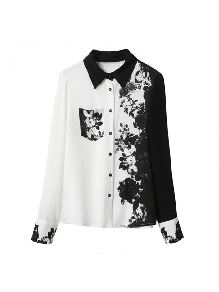 Contrast printed silk shirt NEW Loose and slim long sleeve shirt for women  spring and summer 