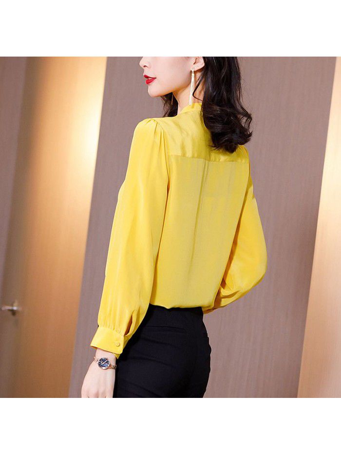 Heavyweight silk shirt women's long sleeve  spring dress new style shirt retro stand collar pure mulberry silk top female 