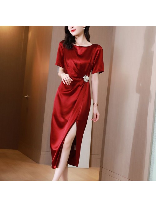 Acetic acid satin dress women's summer  women...