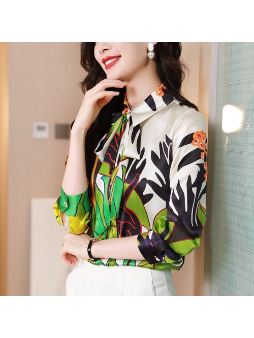 Heavyweight satin silk shirt long sleeve  spring d...
