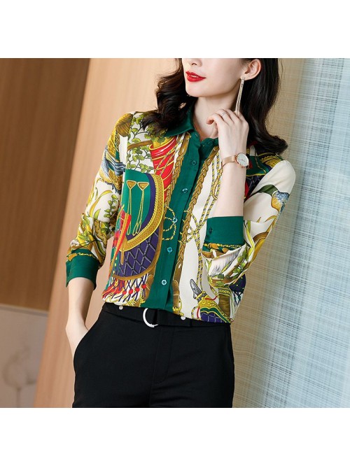 Design sense small group mulberry silk shirt Lapel...