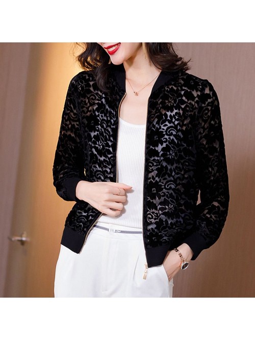 Black velvet jacket women's  spring new casua...