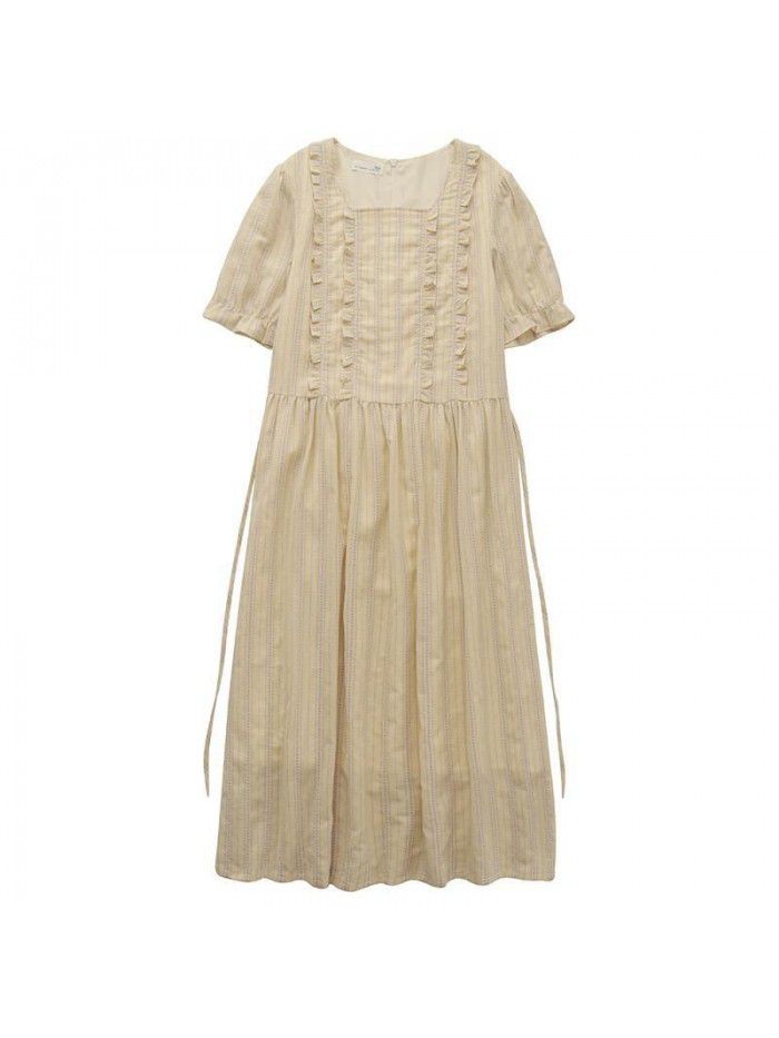 Homemade small love lace square collar dress with thin waist and bubble sleeves  new summer 