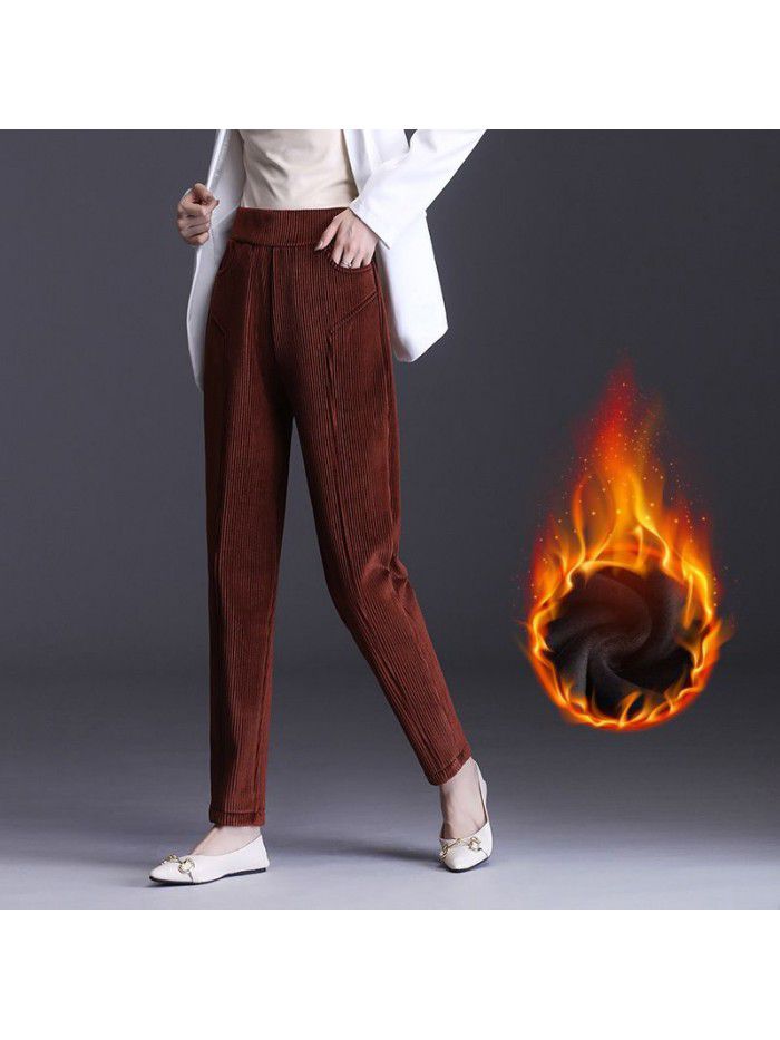 Real shot: Autumn New corduroy pants children's Harem Pants Small foot Luobu striped flannel pants golden velvet casual pants 