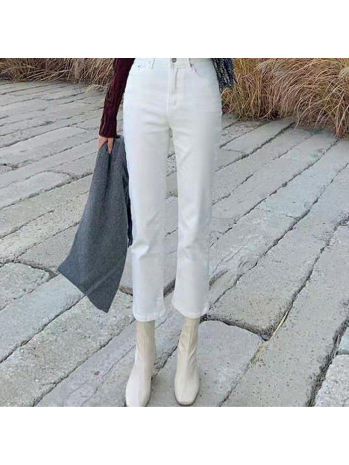 Straight jeans women's Black High Waist Stretch  summer new slim slim quarter slim pipe pants 